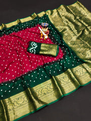 Kanjivaram Bandhani Cotton Silk Dying Saree
