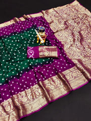 Kanjivaram Bandhani Cotton Silk Dying Saree