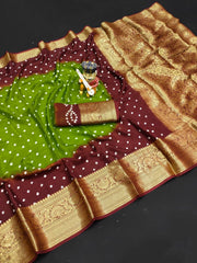 Kanjivaram Bandhani Cotton Silk Dying Saree