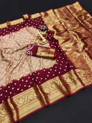 Kanjivaram Bandhani Cotton Silk Dying Saree