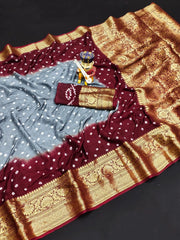 Kanjivaram Bandhani Cotton Silk Dying Saree