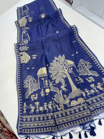 Soft Muga Cotton Warli Weaving Saree