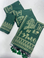 Soft Muga Cotton Warli Weaving Saree