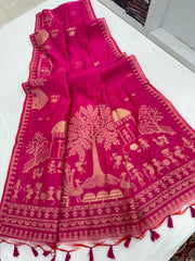 Soft Muga Cotton Warli Weaving Saree