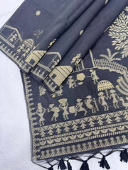 Soft Muga Cotton Warli Weaving Saree