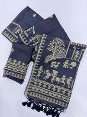 Soft Muga Cotton Warli Weaving Saree