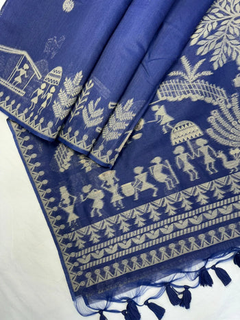 Soft Muga Cotton Warli Weaving Saree