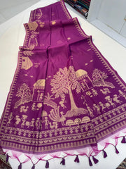 Soft Muga Cotton Warli Weaving Saree