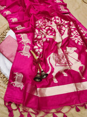 Soft Khadi Raw Silk Cow Designer Saree