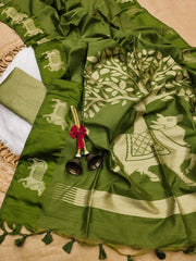 Soft Khadi Raw Silk Cow Designer Saree