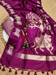 Soft Khadi Raw Silk Cow Designer Saree