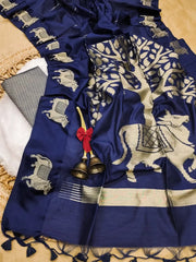 Soft Khadi Raw Silk Cow Designer Saree