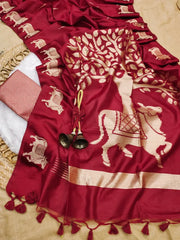 Soft Khadi Raw Silk Cow Designer Saree