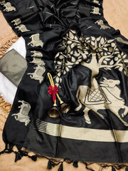 Soft Khadi Raw Silk Cow Designer Saree