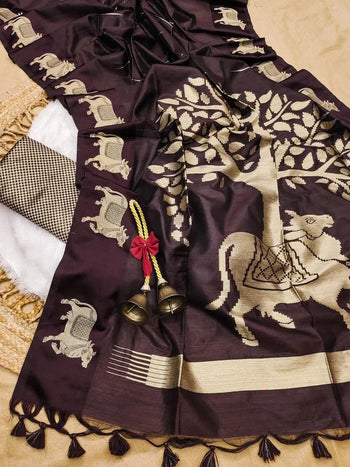 Soft Khadi Raw Silk Cow Designer Saree