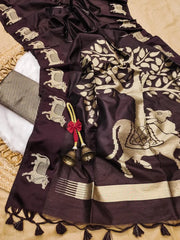 Soft Khadi Raw Silk Cow Designer Saree