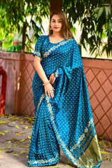Gota Pati Border Teen Dani Bandhani Saree
