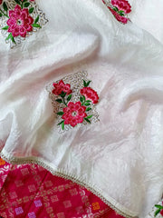 Pure White Crush Fabric Designer Saree
