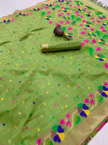 Soft Muga Cotton Jamdani Saree