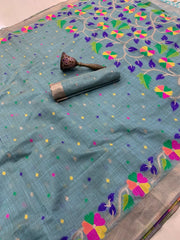 Soft Muga Cotton Jamdani Saree