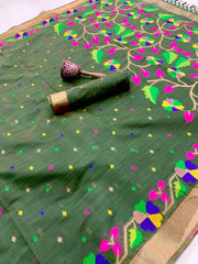 Soft Muga Cotton Jamdani Saree