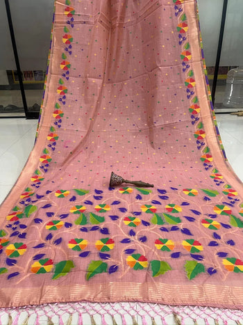 Soft Muga Cotton Jamdani Saree