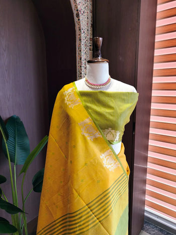 Khadi Raw Silk Traditional Barrat Pattern Saree