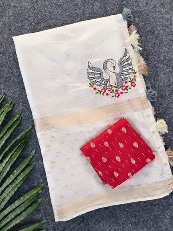 Soft Kota Doriya Embroidered Saree