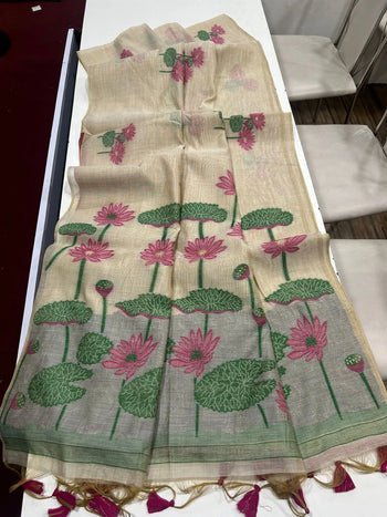Soft Muga Cotton Pichwai Floral Saree