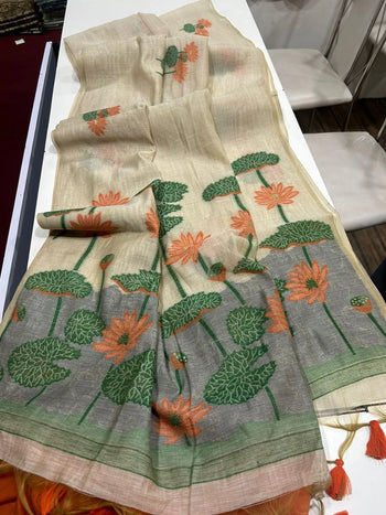 Soft Muga Cotton Pichwai Floral Saree