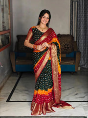 Kanjivaram Bandhani Cotton Silk Hand Dying Saree
