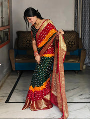 Kanjivaram Bandhani Cotton Silk Hand Dying Saree
