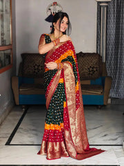Kanjivaram Bandhani Cotton Silk Hand Dying Saree