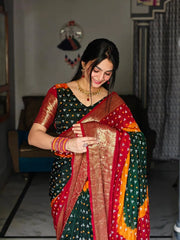Kanjivaram Bandhani Cotton Silk Hand Dying Saree