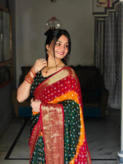 Kanjivaram Bandhani Cotton Silk Hand Dying Saree