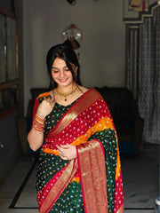 Kanjivaram Bandhani Cotton Silk Hand Dying Saree