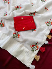 Pure Kota Floral Embroidery Designer Saree