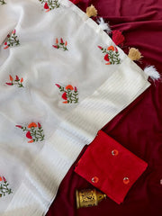 Pure Kota Floral Embroidery Designer Saree