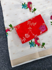 Pure Kota Bird Embroidery Designer Saree