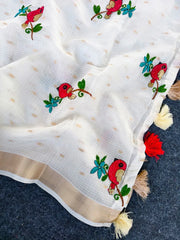 Pure Kota Bird Embroidery Designer Saree