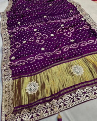 Gaji Silk Bandhani Gota Pati Hand Work Saree