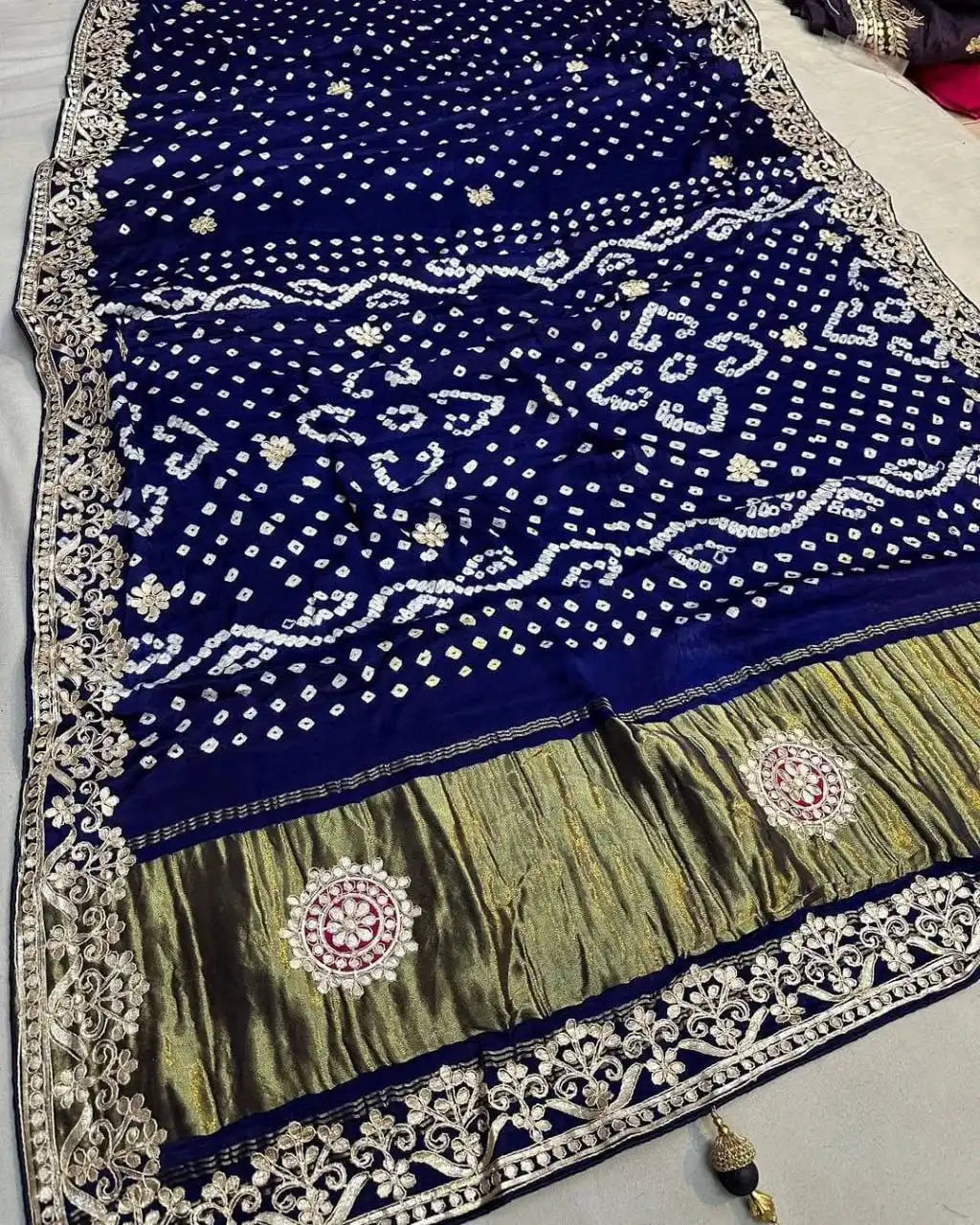 Gaji Silk Bandhani Gota Pati Hand Work Saree