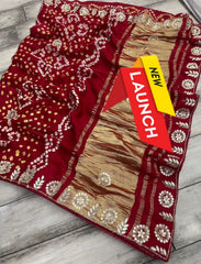 Ek Dani Bandhani Lagdi Patta Handwork Saree
