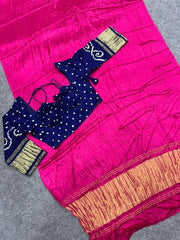 Pure Gajji silk Plain Saree with Stitched Blouse