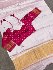 Pure Gajji silk Plain Saree with Stitched Blouse