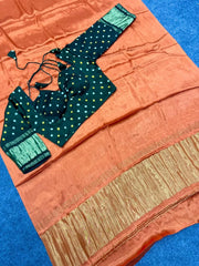 Pure Gajji silk Plain Saree with Stitched Blouse