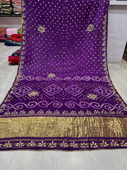 Gaji Silk Original Bandhani Gota Pati Hand Work Saree