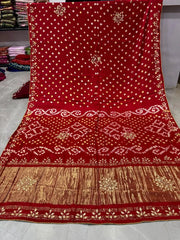 Gaji Silk Original Bandhani Gota Pati Hand Work Saree