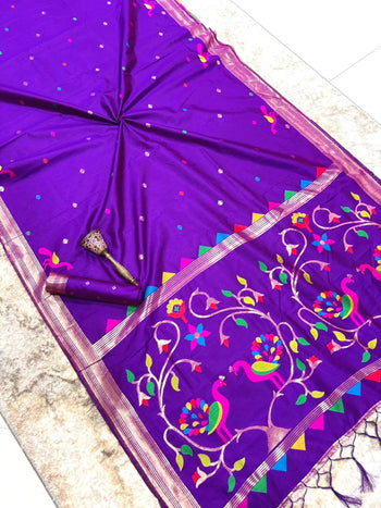 Khadi Raw Silk Meenakari Paithani Saree