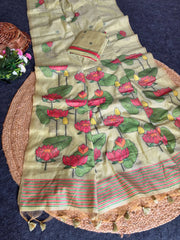 Pure Muga Cotton Lotus Trend Saree